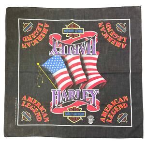 Vintage Harley Davidson Handkerchief Bandana American Legend Flag Black Red USA